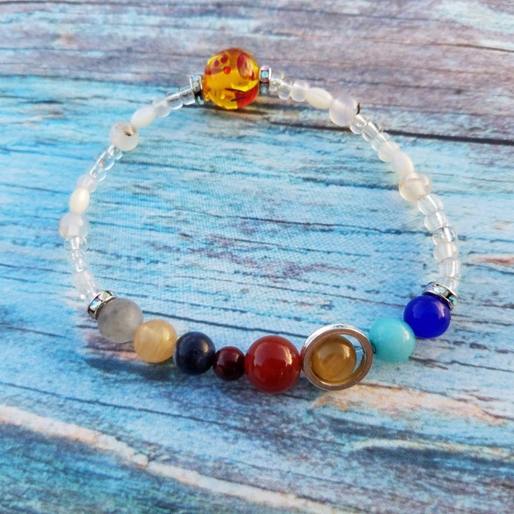 Handmade Solar System Beaded Stretch Bracelet - Picture 1 of 4